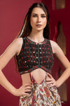Embroidered and Printed Evening Gown with front slit Frontview