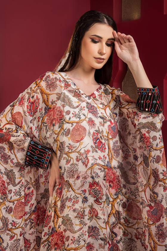 Chiffon printed kaftan kurta with baggy pants Closeview