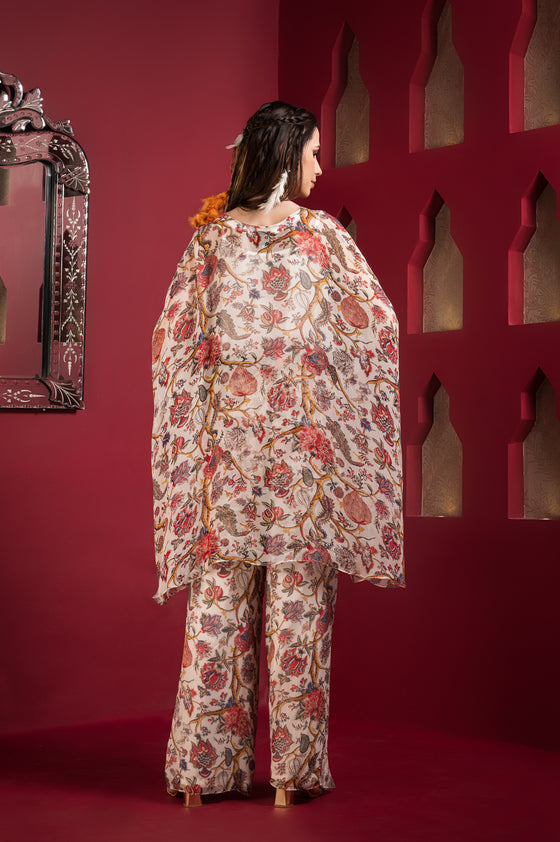Chiffon printed kaftan kurta with baggy pants Backview
