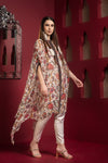 Printed chiffon kaftan kurta with mirror embroidery