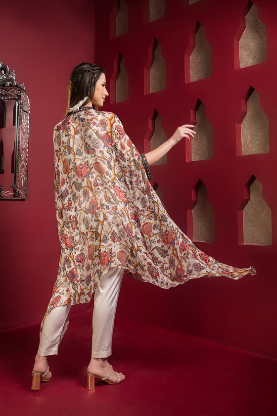 Printed chiffon kaftan kurta with mirror embroidery Backview