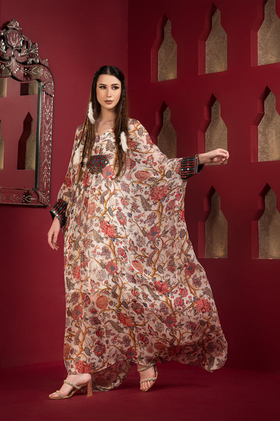 Chiffon Printed Long Kaftan dress Frontview