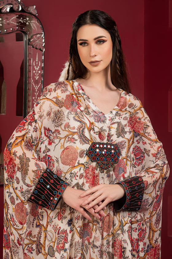 Chiffon Printed Long Kaftan dress Closeview