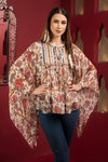 Printed chiffon Kaftan Top with mirror Embroidered