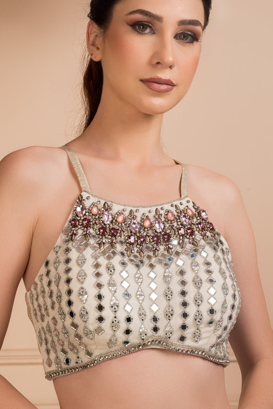 Women's Embroidered Shimmer Top-Draped Skirt Frontview