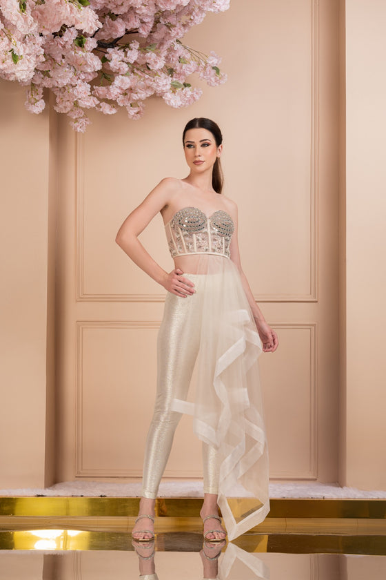 Embroidered Draped Corset Set