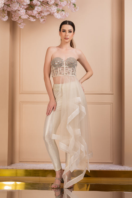 Embroidered Draped Corset Set Closeview