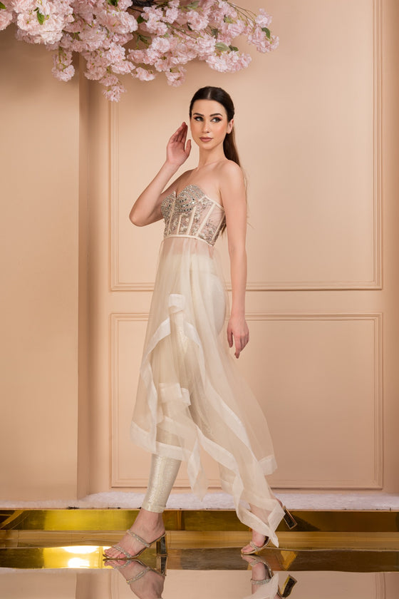 Embroidered Draped Corset Set Sideview