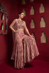 EMBROIDERED TOP AND PRINTED GARARA WITH LONG CAPE