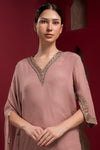 One side kaftan kurta with flared shahra pant with embroidery