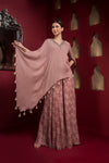 One side kaftan kurta with flared shahra pant with zardogi embroidery