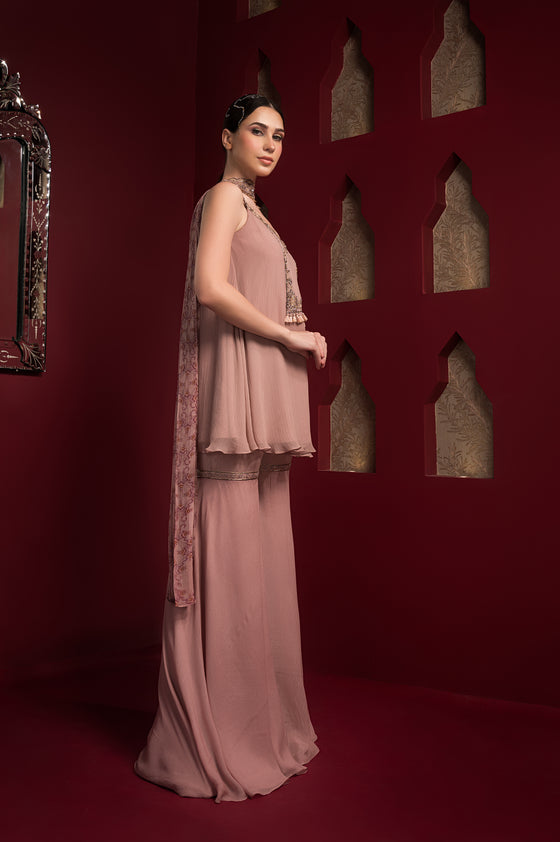 PEPLUM KURTA WITH SHARARA AND PRINTED DUPATTA SIDEVIEW