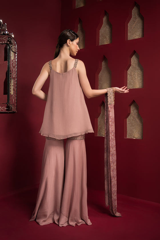 PEPLUM KURTA WITH SHARARA AND PRINTED DUPATTA BACKVIEW