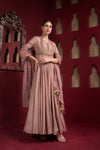 Pastel Pink Embroidered Anarkali setSideview