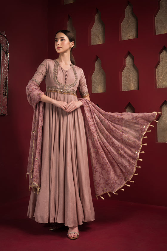 Pastel Pink Embroidered Anarkali set