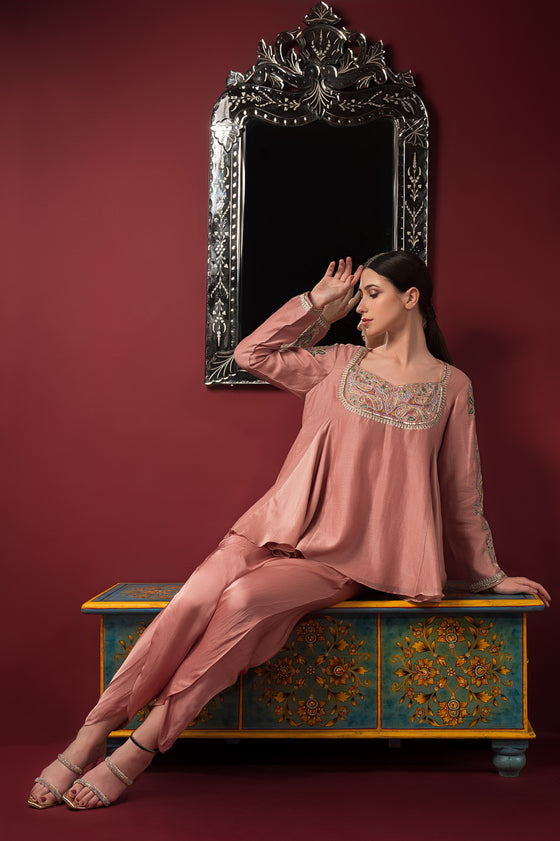 Embroidered Peplum Short Kurta Set