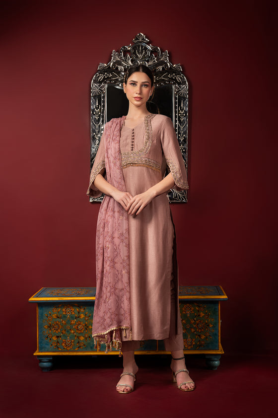 Yoke Embroidered Kurta Set Frontview