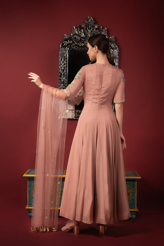Yoke Embroidered Anarkali Set Backview