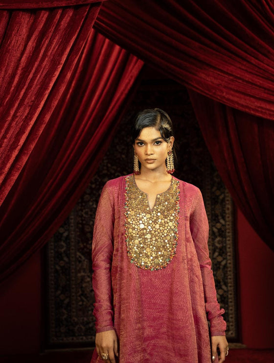FUCHSIA PINK PEPLUM KURTA WITH SHARARA PANT