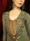 DEEP FOREST GREEN ANARKALI SET WITH FLARED PANTS AND EMBROIDERED DUPATTA