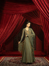 DEEP FOREST GREEN ANARKALI SET WITH FLARED PANTS AND EMBROIDERED DUPATTA