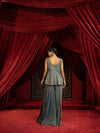 MIDNIGHT BLUE QUILTED PEPLUM KURTA WITH SHARARA PANTS