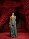 MIDNIGHT BLUE QUILTED PEPLUM KURTA WITH SHARARA PANTS