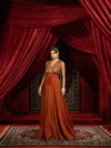 CRIMSON RED INDO-WESTERN ANARKALI GOWN WITH EMBROIDERED CAPE
