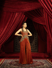  CRIMSON RED PEPLUM KURTA SET WITH QUILTED BEADED JACKET