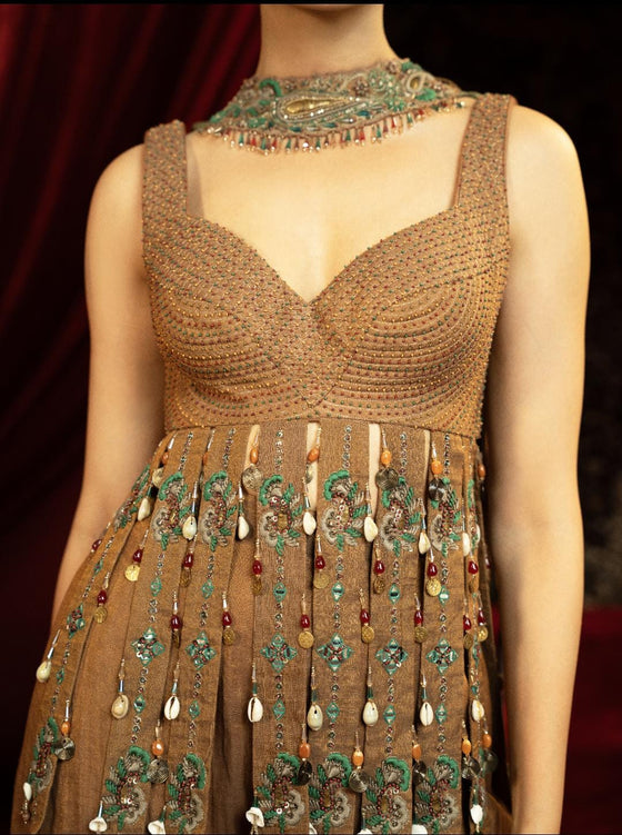 WALNUT BROWN PEPLUM KURTA WITH SHARARA PANTS