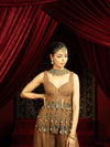 WALNUT BROWN PEPLUM KURTA WITH SHARARA PANTS