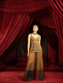  WALNUT BROWN PEPLUM KURTA WITH SHARARA PANTS