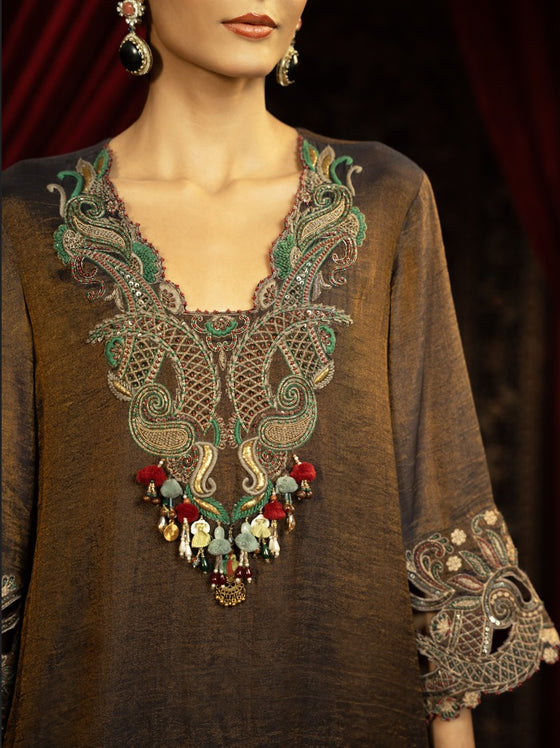 SPACE BLUE BOHO KURTA SET WITH HAND EMBROIDERY