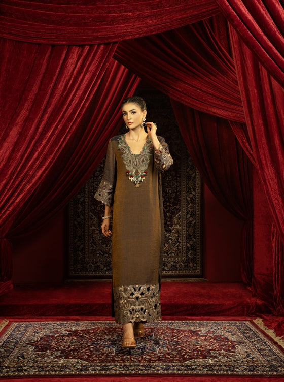 SPACE BLUE BOHO KURTA SET WITH HAND EMBROIDERY