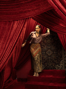  BLACK & MULTICOLOUR VINTAGE EMBROIDERED LONG SKIRT