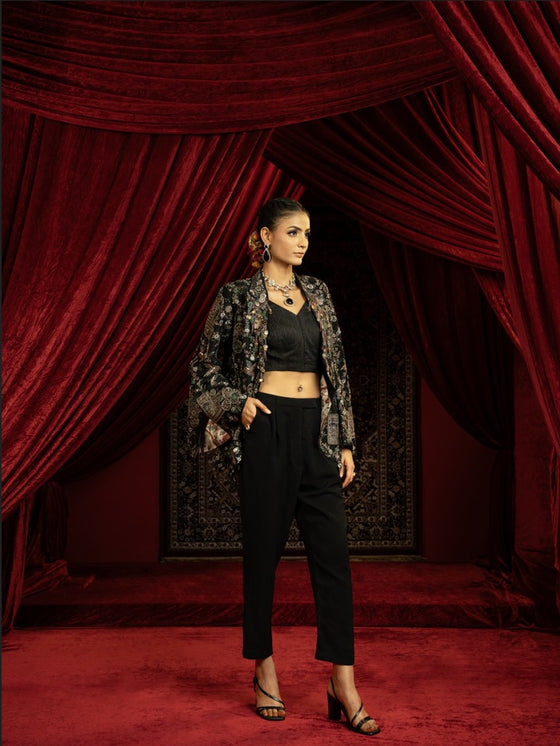 FULLY VINTAGE EMBROIDERED STYLISH JACKET WITH PANT & BUSTIER