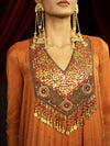TERRACOTTA RUST ANARKALI GOWN WITH GEOMETRIC HEMLINE
