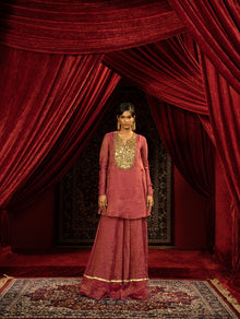  FUCHSIA PINK PEPLUM KURTA WITH SHARARA PANT