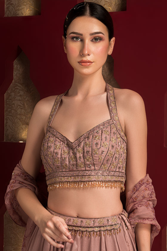 Embroidered Lehenga Set-Printed Dupatta