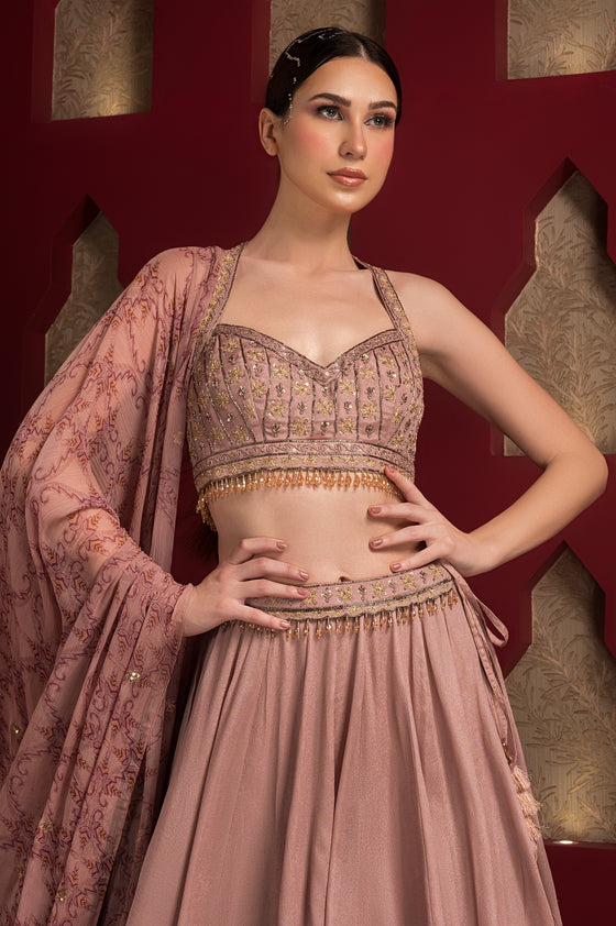 Embroid Closeviewered Lehenga Set-Printed Dupatta