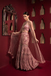 EMBROIDERED TOP AND PRINTED GARARA WITH LONG CAPE SIDEVIEW