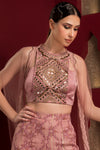 EMBROIDERED TOP AND PRINTED GARARA WITH LONG CAPE