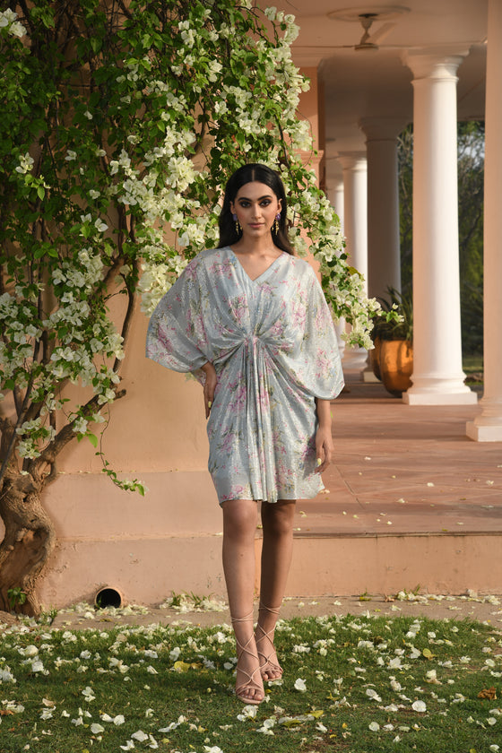 Aqua Blue Short Kaftan Dress Closeview