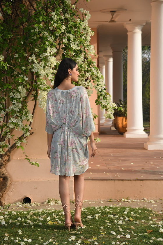 Aqua Blue Short Kaftan Dress Backview