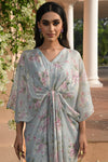 Aqua Blue Short Kaftan Dress Closeview
