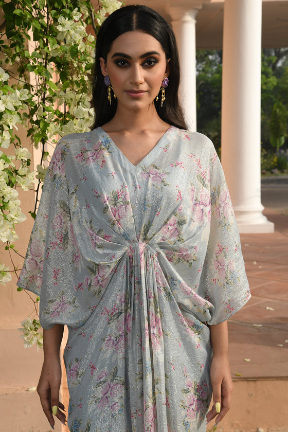 Aqua Blue Short Kaftan Dress Closeview