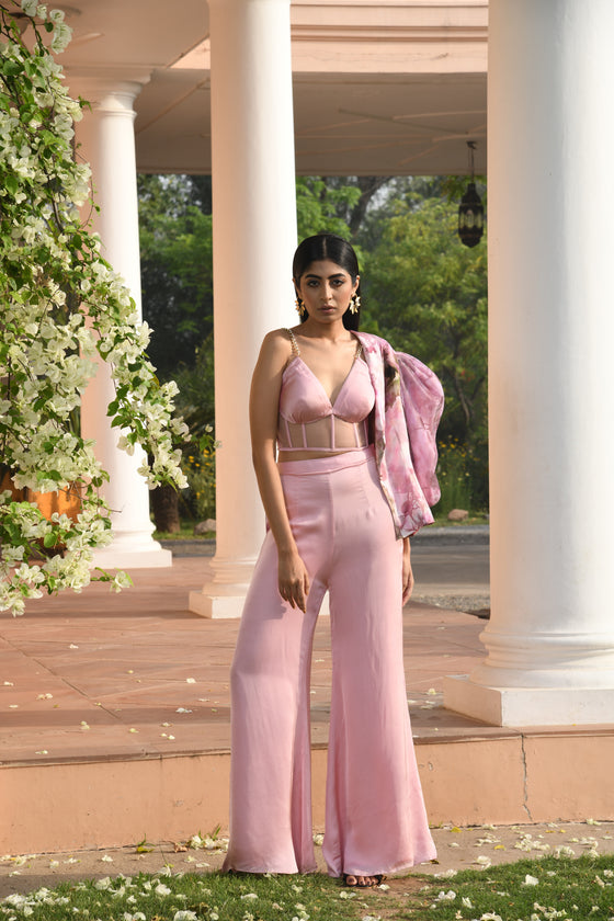 Bralette Top With Printed Jacket And Plazo set
