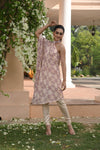 Peach Floral Printed Drape Dress Set FRontview