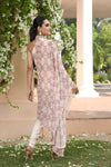 Peach Floral Printed Drape Dress Set backview