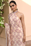Peach Floral Printed Drape Dress Set Closeview